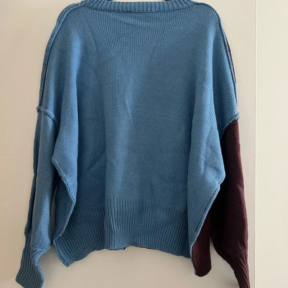 Dressed in LALA Yin Yang Sweater in Blue and Brown - Picture 3 of 3